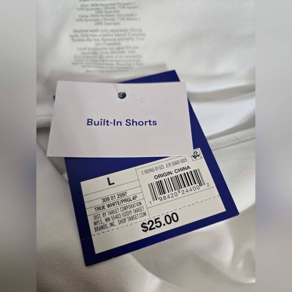 White Pleated Tennis Skirt Skort, Joy Lab Brand, Size Large, New With Tags - Picture 5 of 8